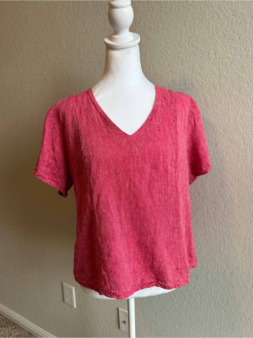 FLAX 100% Linen Pink Short Sleeve Tunic Top Size Small